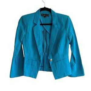 Elizabeth and JAMES Linen Cotton Cropped Blazer Jacket Peacock Blue 2
